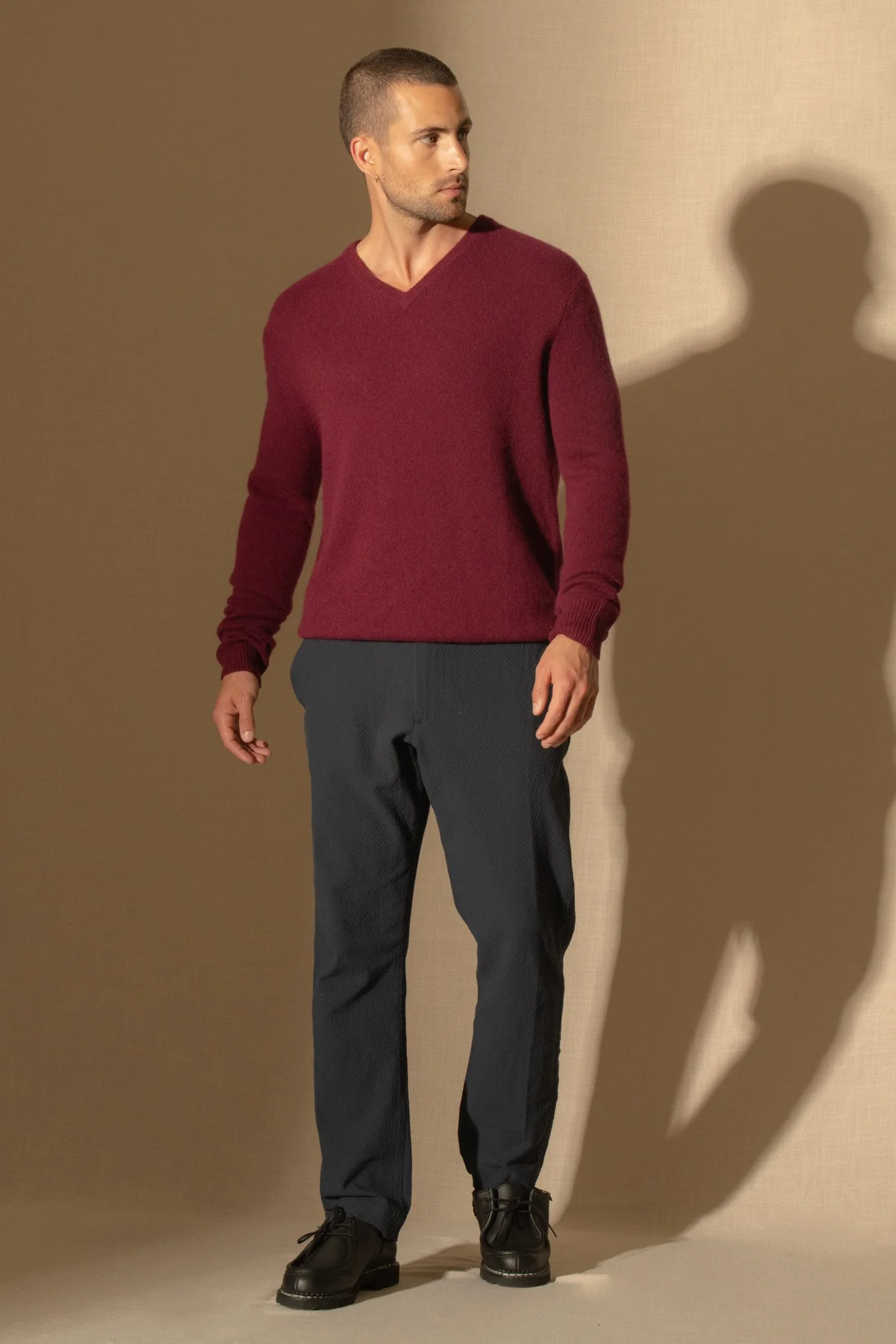 ENZO pull col v 4 fils bordeaux 100% cachemire – Image 5