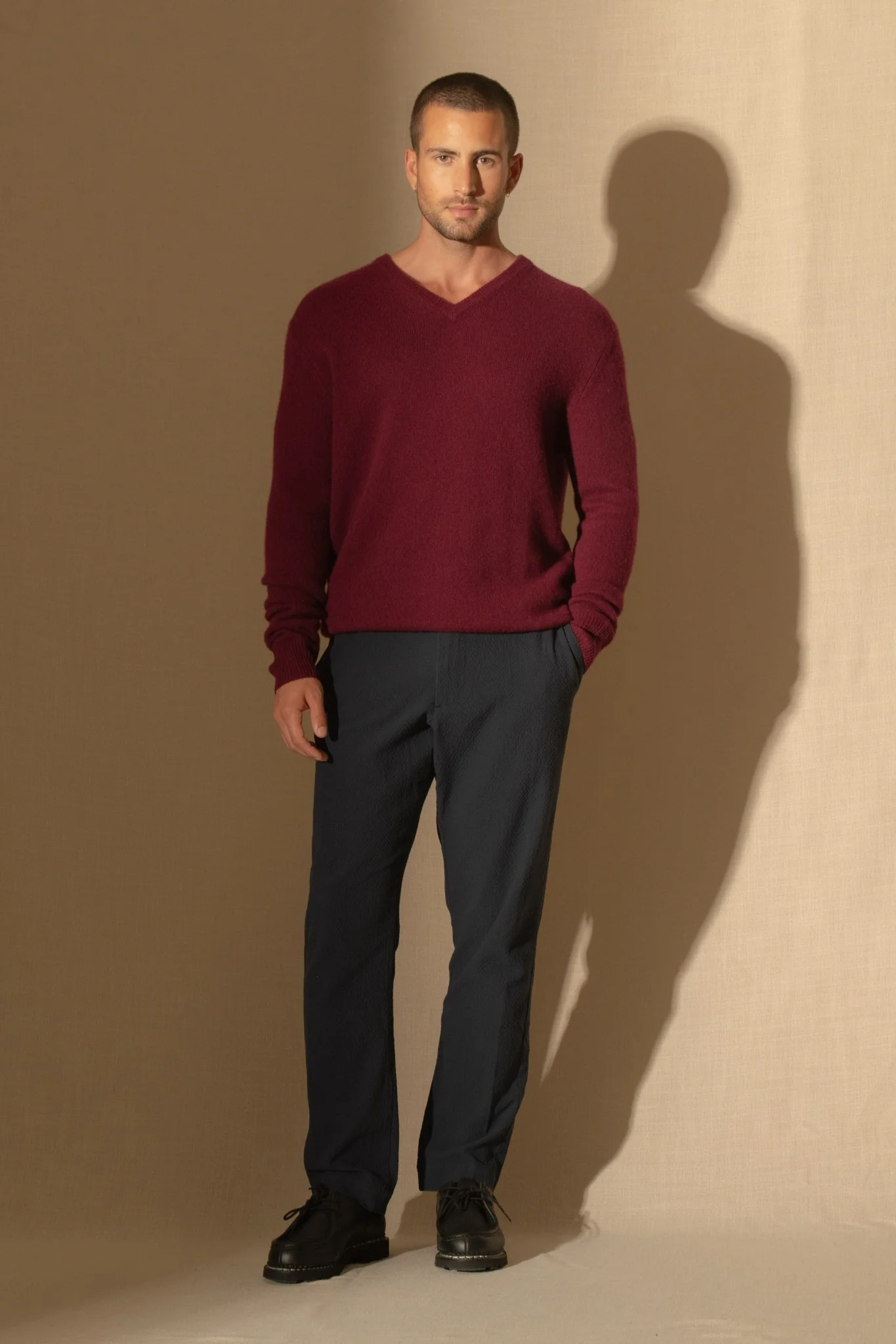 ENZO pull col v 4 fils bordeaux 100% cachemire – Image 7