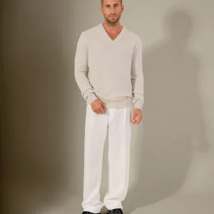 ENZO pull col v 4 fils gris perle chiné 100% cachemire