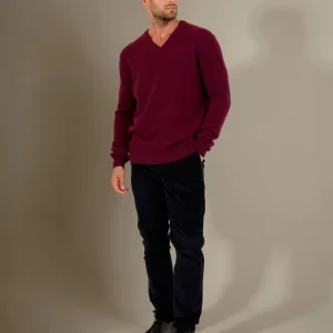 ENZO pull col v 4 fils mûre 100% cachemire