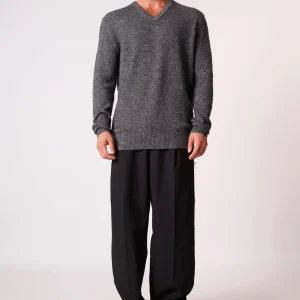 ENZO pull col v 4 fils noir/blanc 100% cachemire