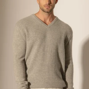 ENZO pull col v 4 fils nuage chiné 100% cachemire