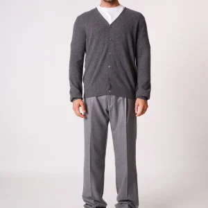 ERROL cardigan col v anthracite chiné 100% cachemire