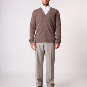 ERROL cardigan col v taupe chiné 100% cachemire