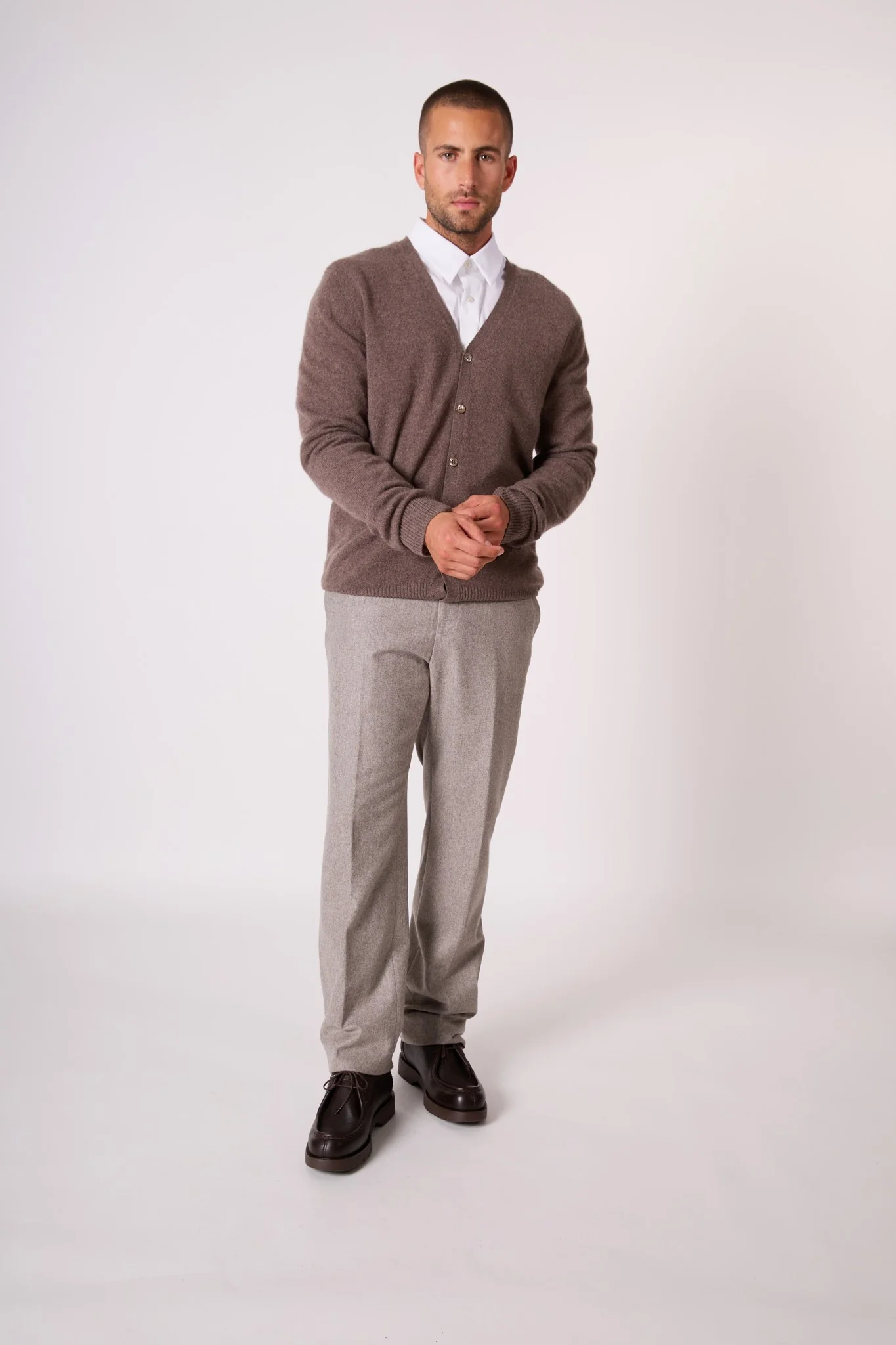 ERROL cardigan col v taupe chiné 100% cachemire – Image 5