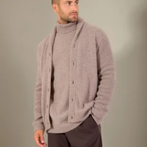 GILMOUR veste boutonnée col châle 4 fils caribou chiné 100% cachemire