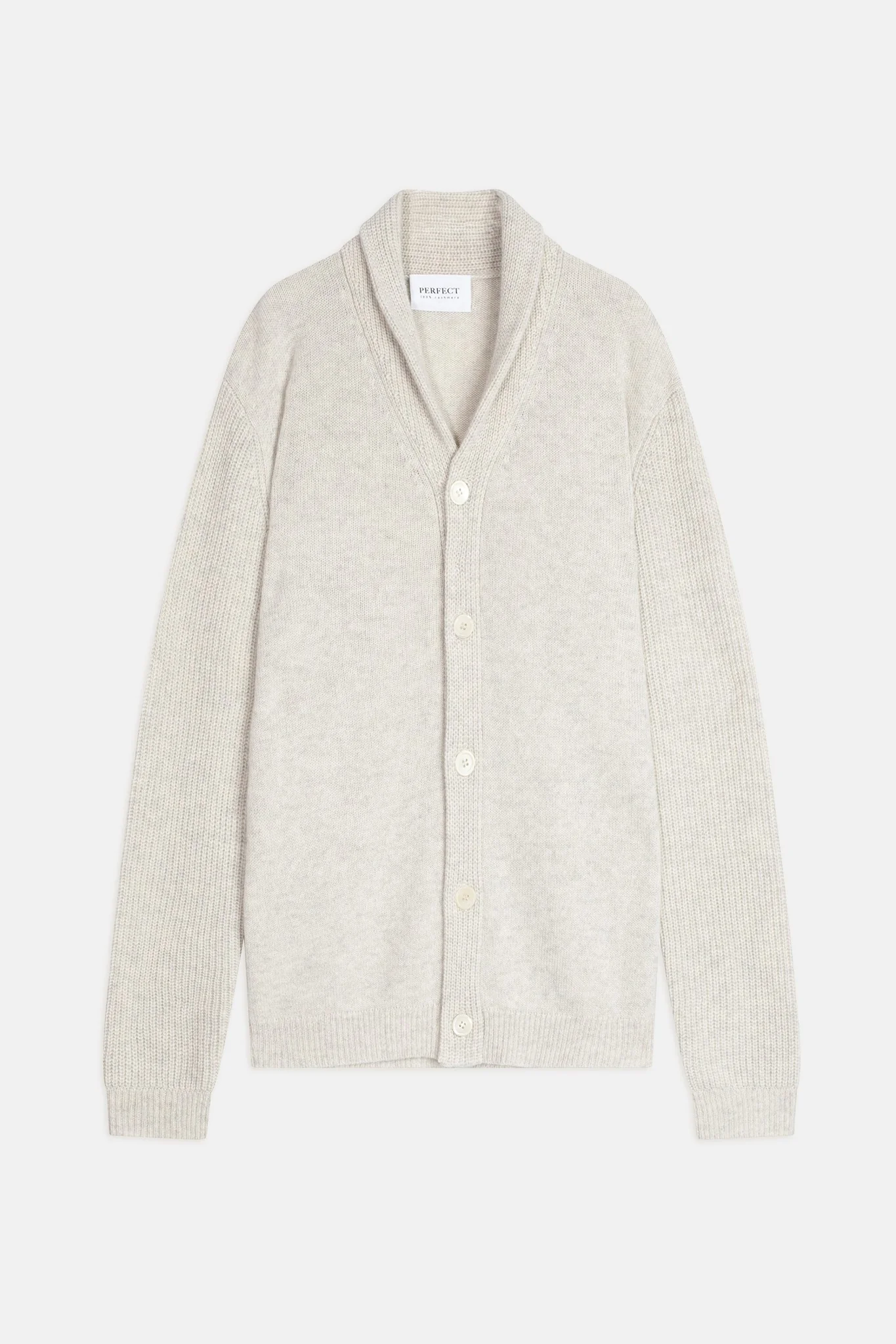 GILMOUR veste boutonnée col châle 4 fils gris perle chiné 100% cachemire – Image 7