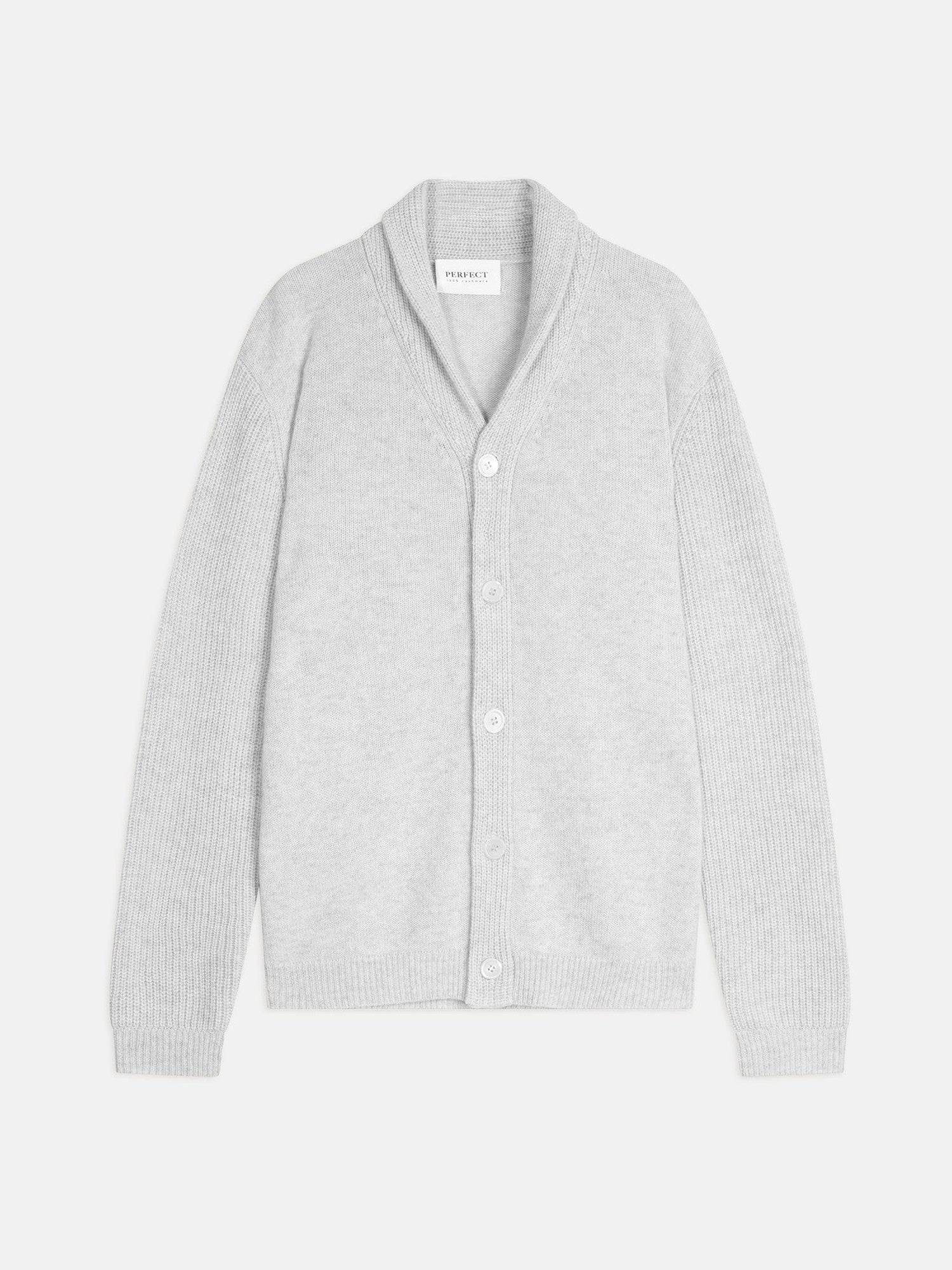 GILMOUR veste boutonnée col châle 4 fils gris perle chiné 100% cachemire – Image 8
