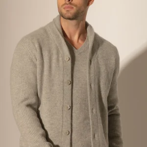 GILMOUR veste boutonnée col châle 4 fils nuage chiné 100% cachemire