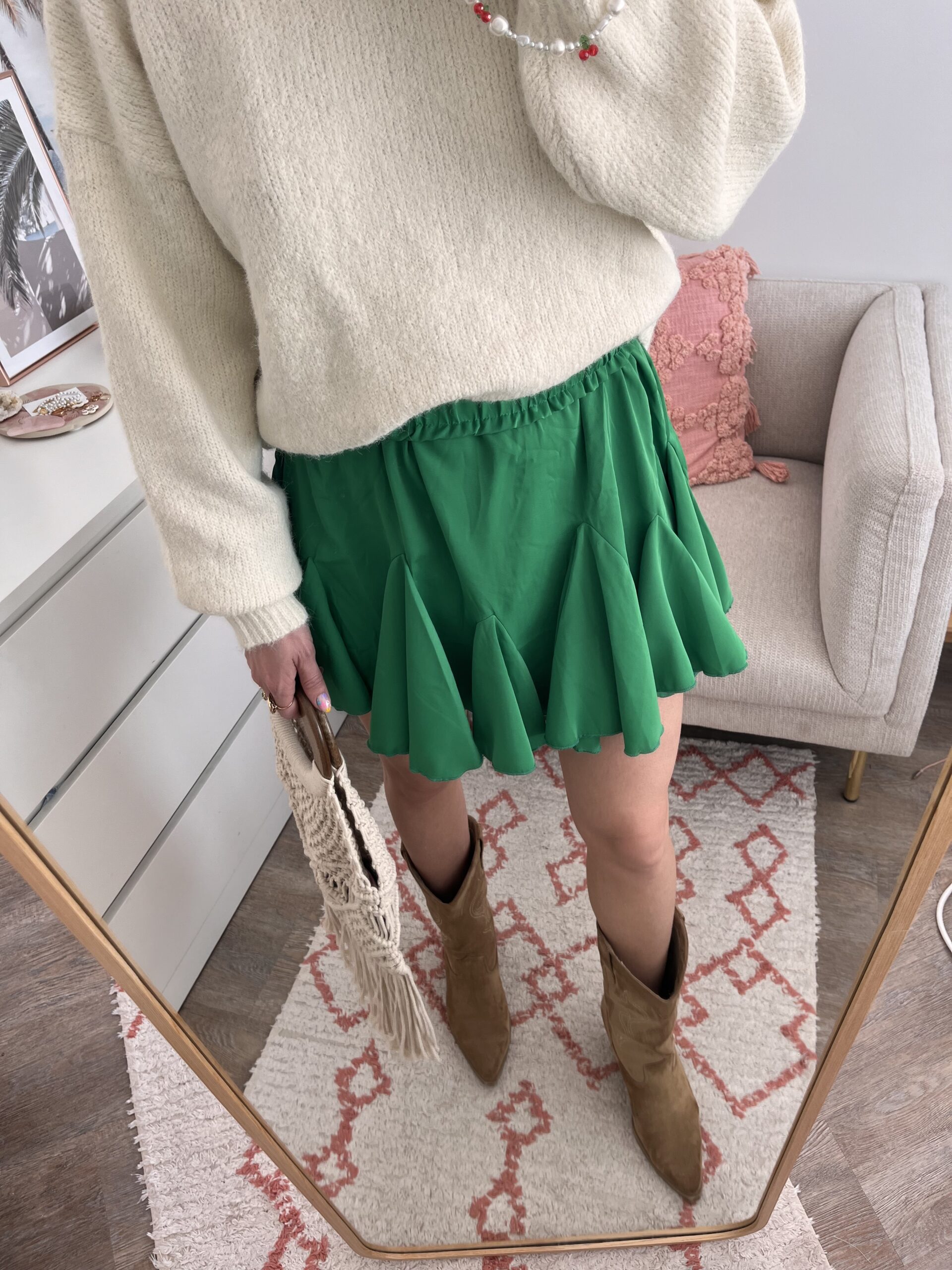 Jupe à volants verte