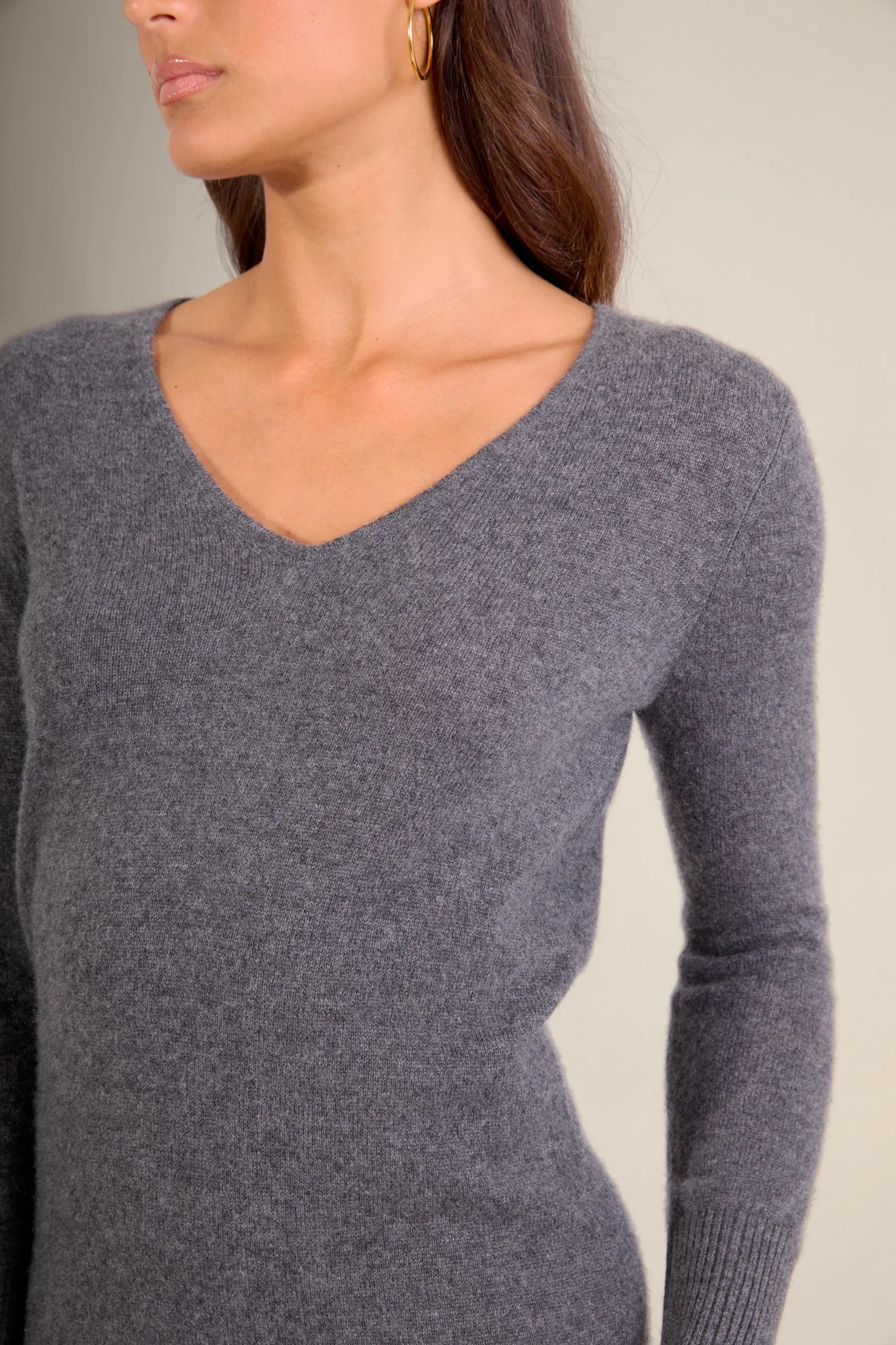 JOY robe col v anthracite chiné 100% cachemire – Image 5