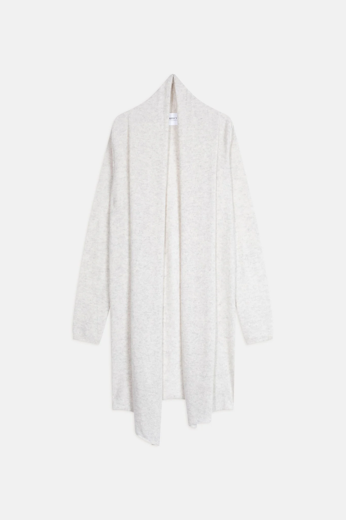 KARA veste longue ouverte col châle gris perle chiné 100% cachemire