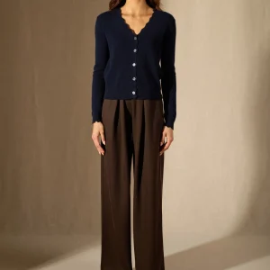 LEORA cardigan col v navy 100% cachemire