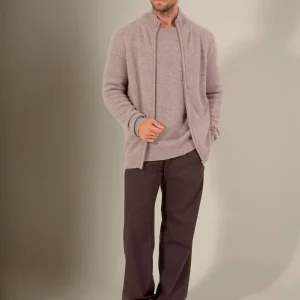 LEO gilet zippé col camionneur 4 fils caribou chiné 100% cachemire