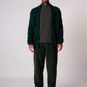 LEO gilet zippé col camionneur 4 fils cyprès 100% cachemire