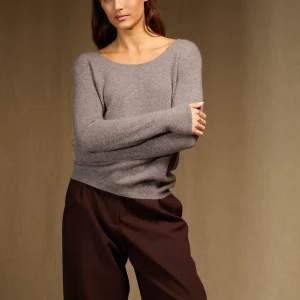 LINDSAY pull col bateau caribou chiné 100% cachemire