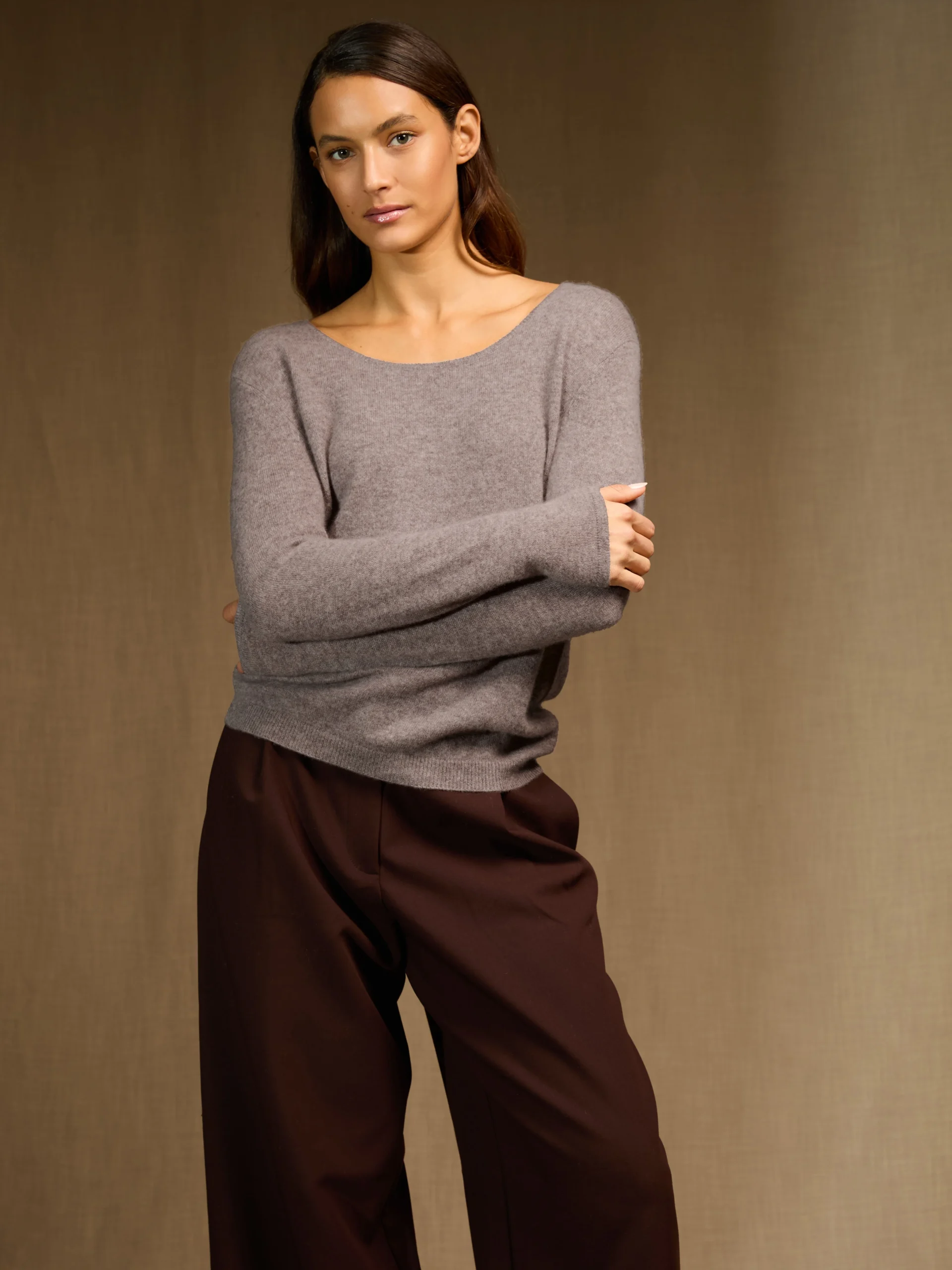 LINDSAY pull col bateau caribou chiné 100% cachemire