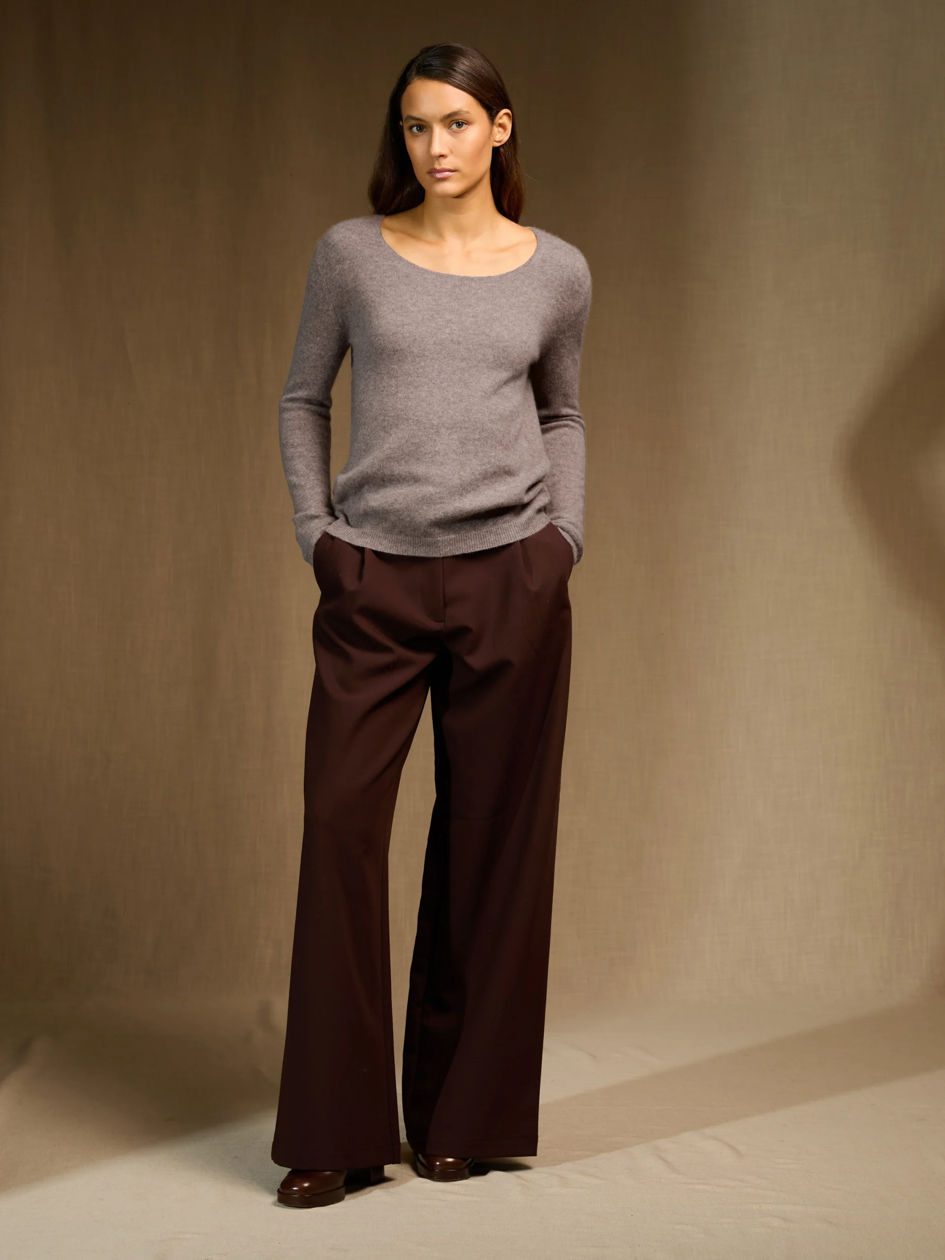 LINDSAY pull col bateau caribou chiné 100% cachemire – Image 3