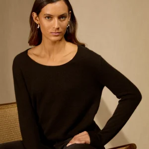 LINDSAY pull col bateau choco chiné 100% cachemire