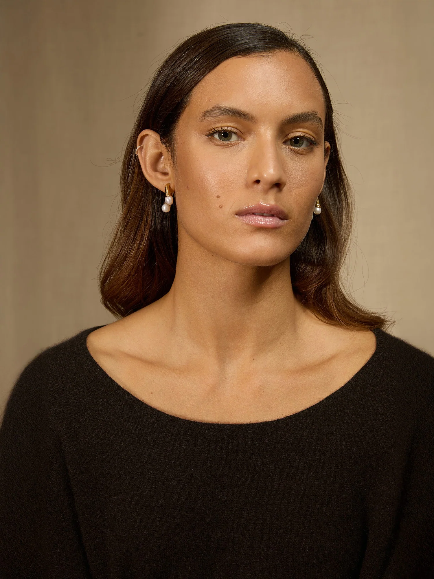 LINDSAY pull col bateau choco chiné 100% cachemire – Image 5