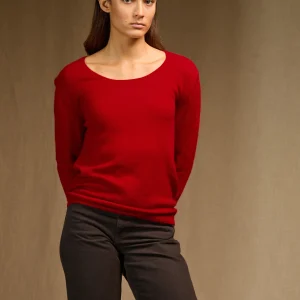 LINDSAY pull col bateau rouge 100% cachemire