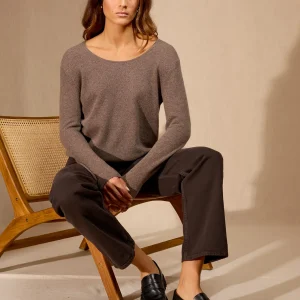 LINDSAY pull col bateau taupe chiné 100% cachemire