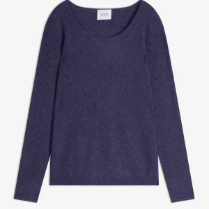 LINDSAY pull col bateau violet/gris chiné 100% cachemire