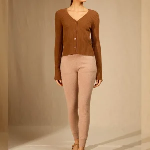 LIVIA cardigan col v chataigne 100% cachemire