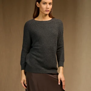 LIV pull col rond carbone chiné 100% cachemire