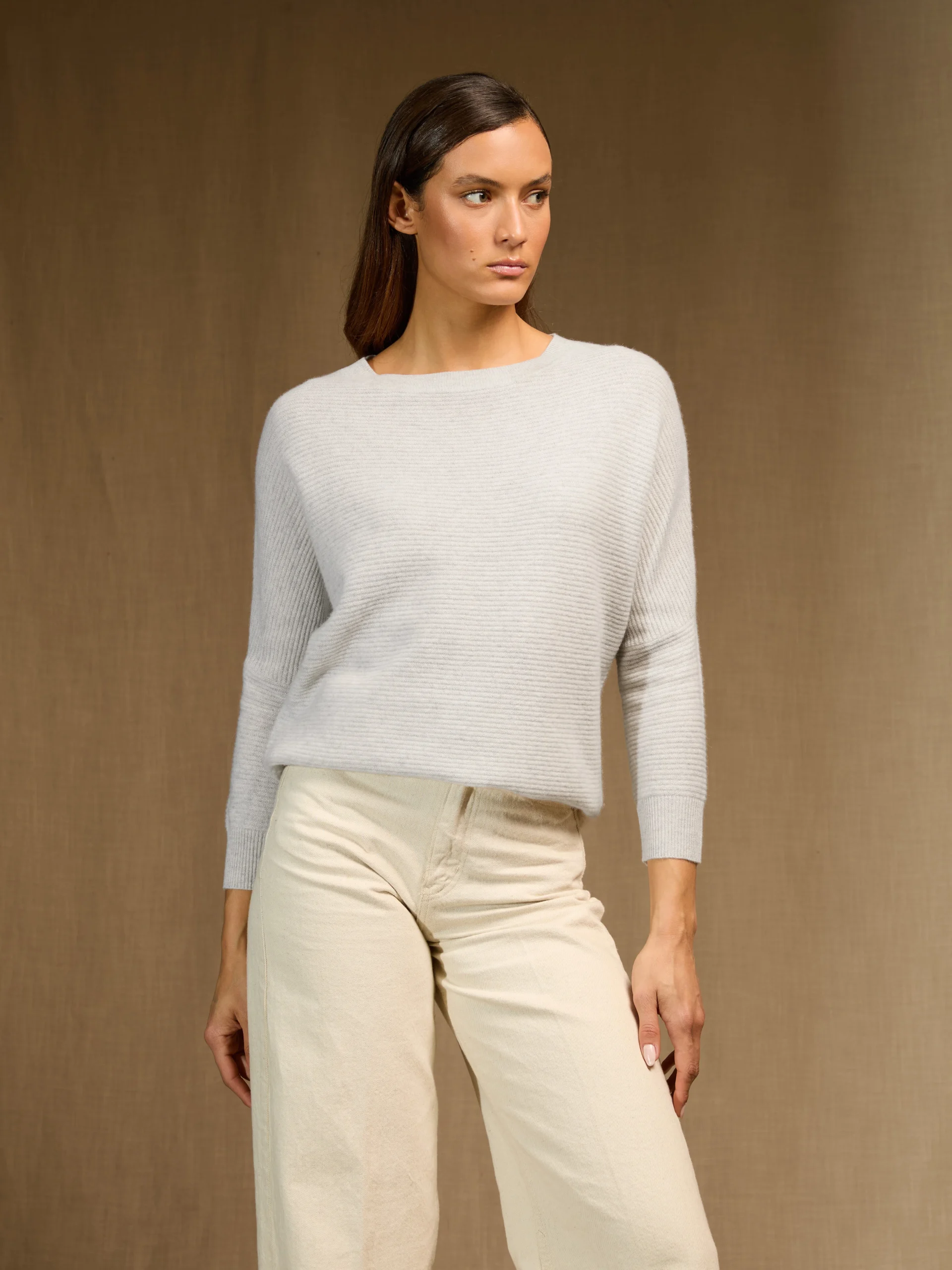 LIV pull col rond gris perle chiné 100% cachemire – Image 2