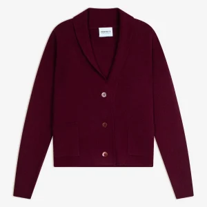 LUMIVIEL veste boutonnée col châle bordeaux 100% cachemire