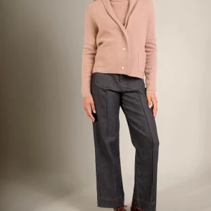 LUMIVIEL veste boutonnée col châle camel chiné 100% cachemire