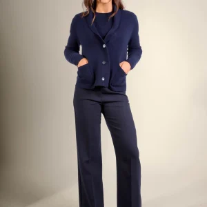 LUMIVIEL veste boutonnée col châle navy 100% cachemire