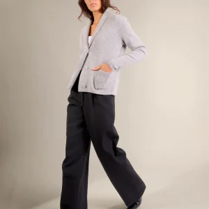 LUMIVIEL veste boutonnée col châle nuage chiné 100% cachemire