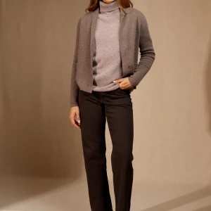 LUMIVIEL veste boutonnée col châle taupe chiné 100% cachemire