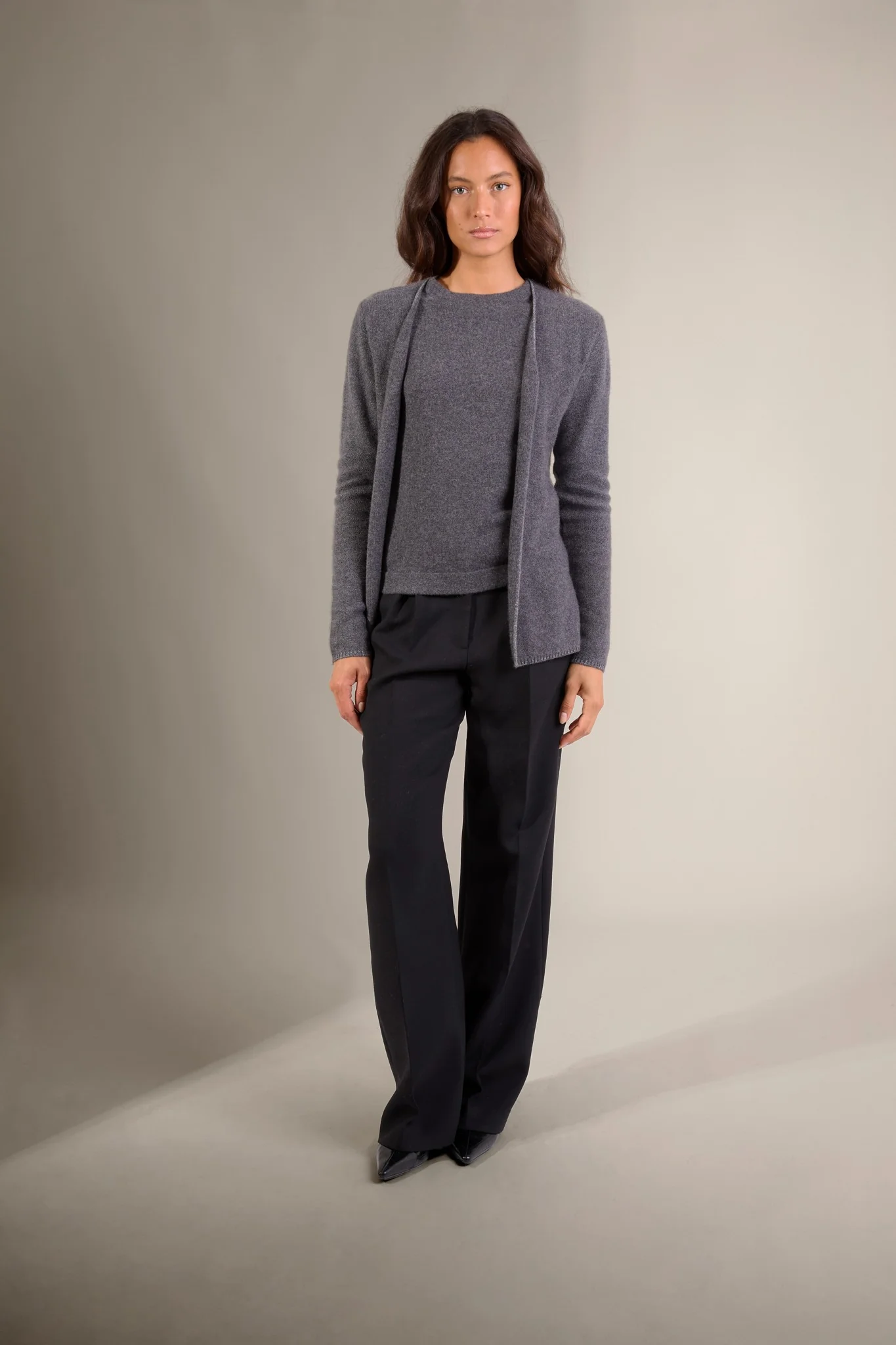 LUPA veste ouverte 4 fils anthracite chiné 100% cachemire