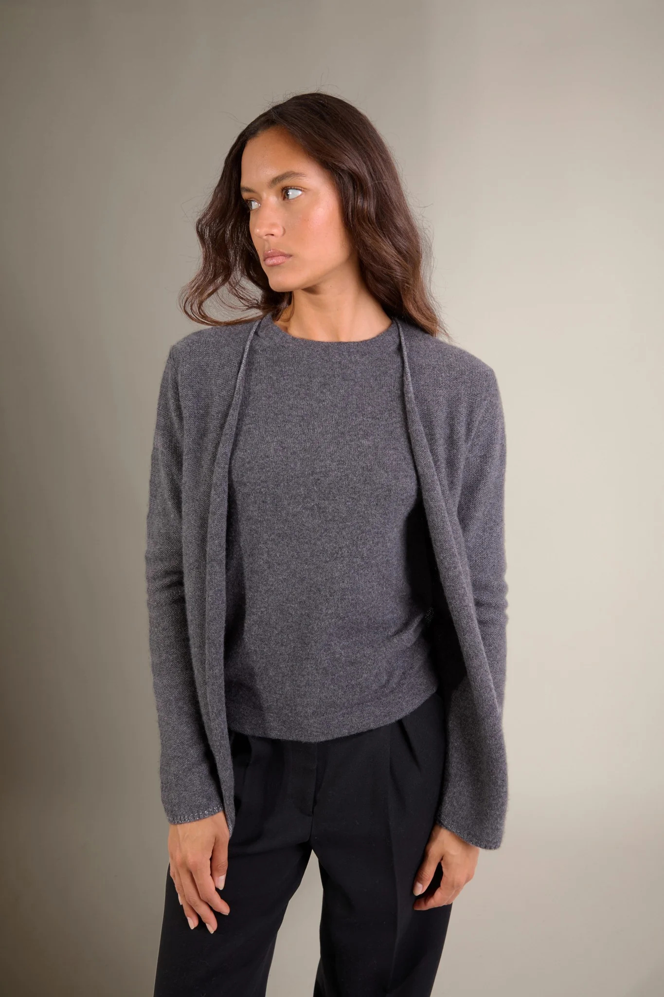 LUPA veste ouverte 4 fils anthracite chiné 100% cachemire – Image 5