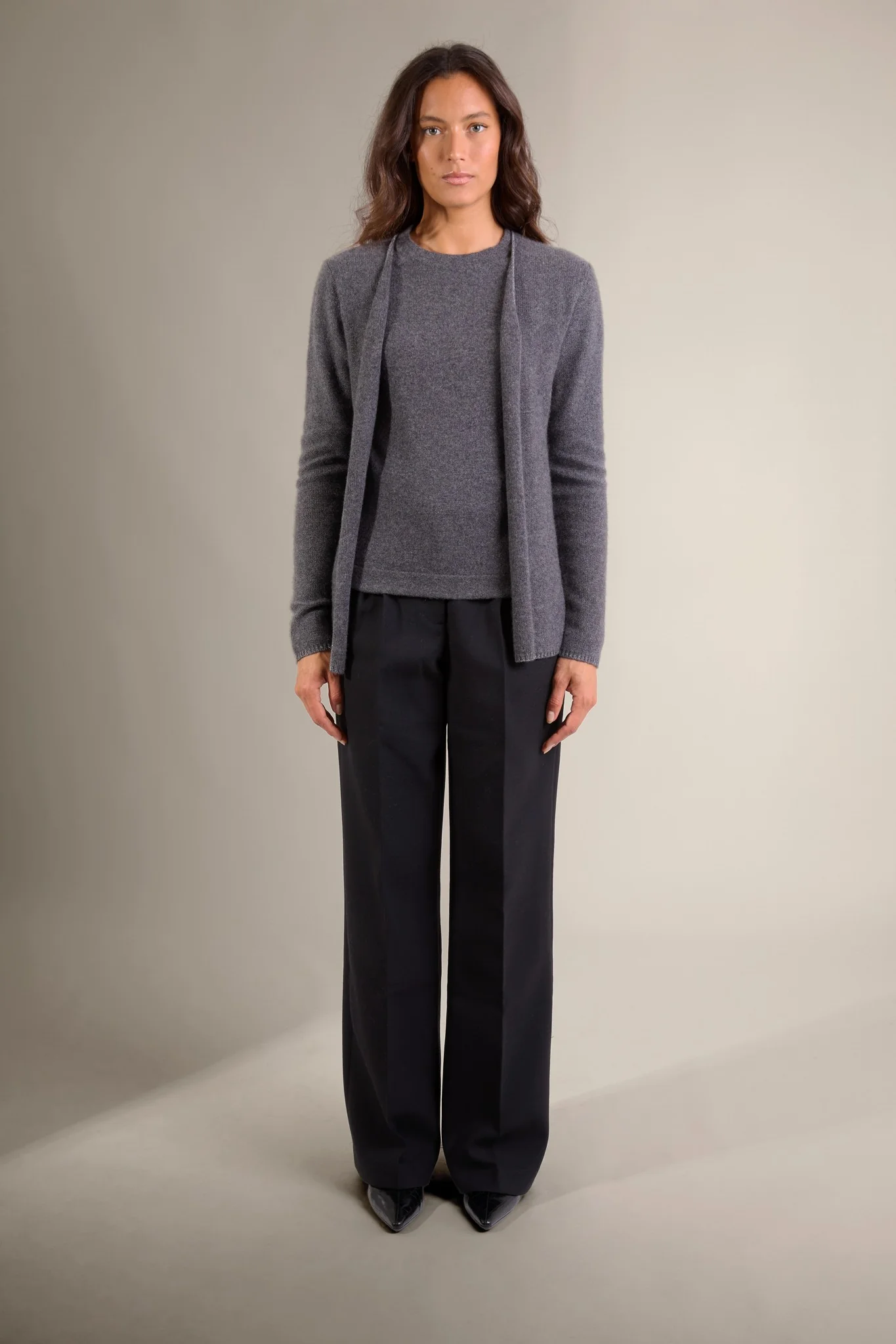 LUPA veste ouverte 4 fils anthracite chiné 100% cachemire – Image 6