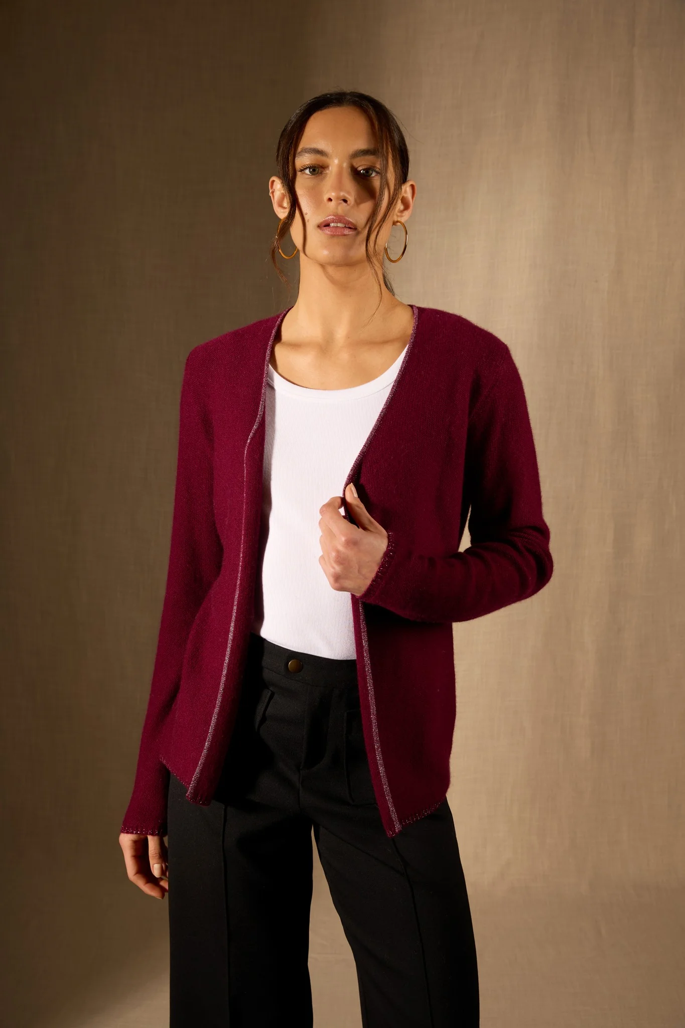 LUPA veste ouverte 4 fils bordeaux 100% cachemire – Image 2