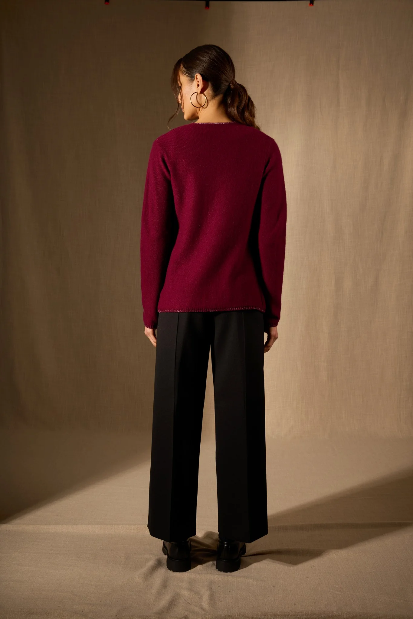 LUPA veste ouverte 4 fils bordeaux 100% cachemire – Image 4