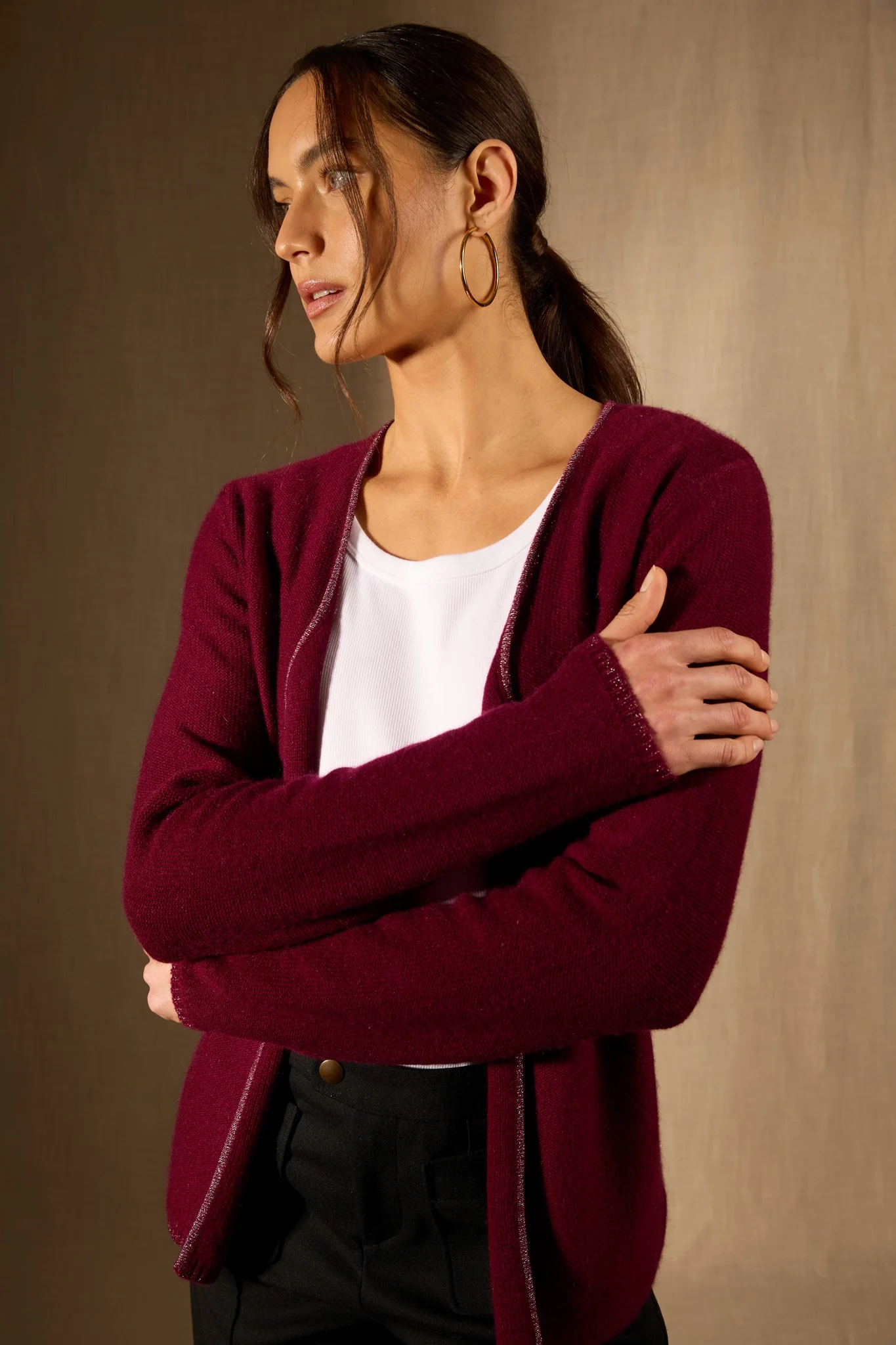 LUPA veste ouverte 4 fils bordeaux 100% cachemire – Image 5