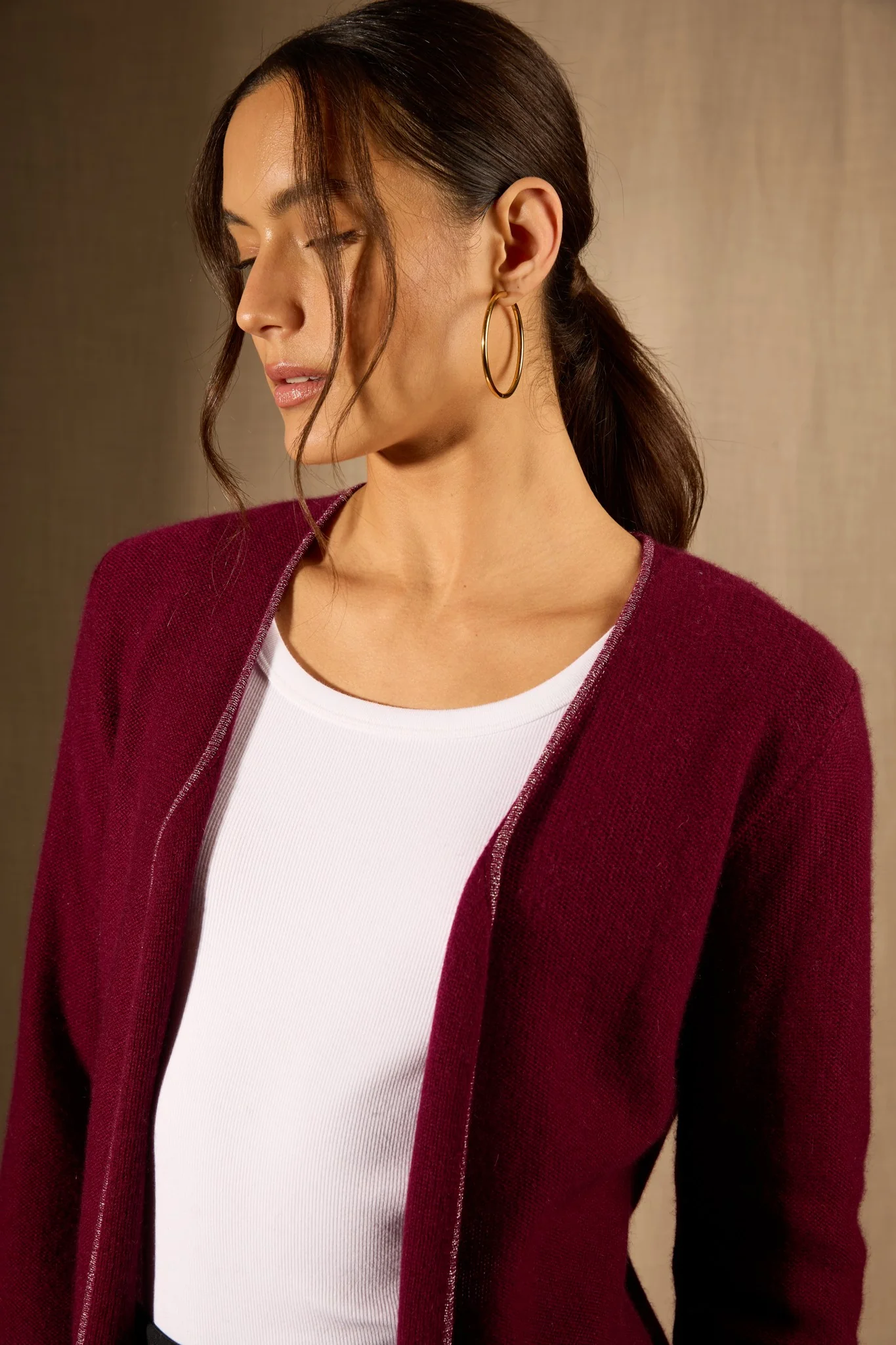 LUPA veste ouverte 4 fils bordeaux 100% cachemire – Image 6