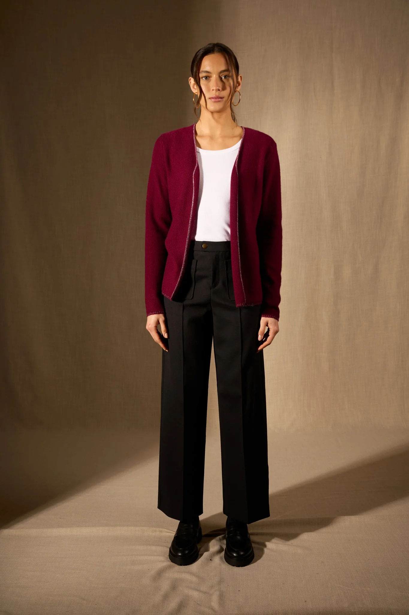 LUPA veste ouverte 4 fils bordeaux 100% cachemire – Image 7