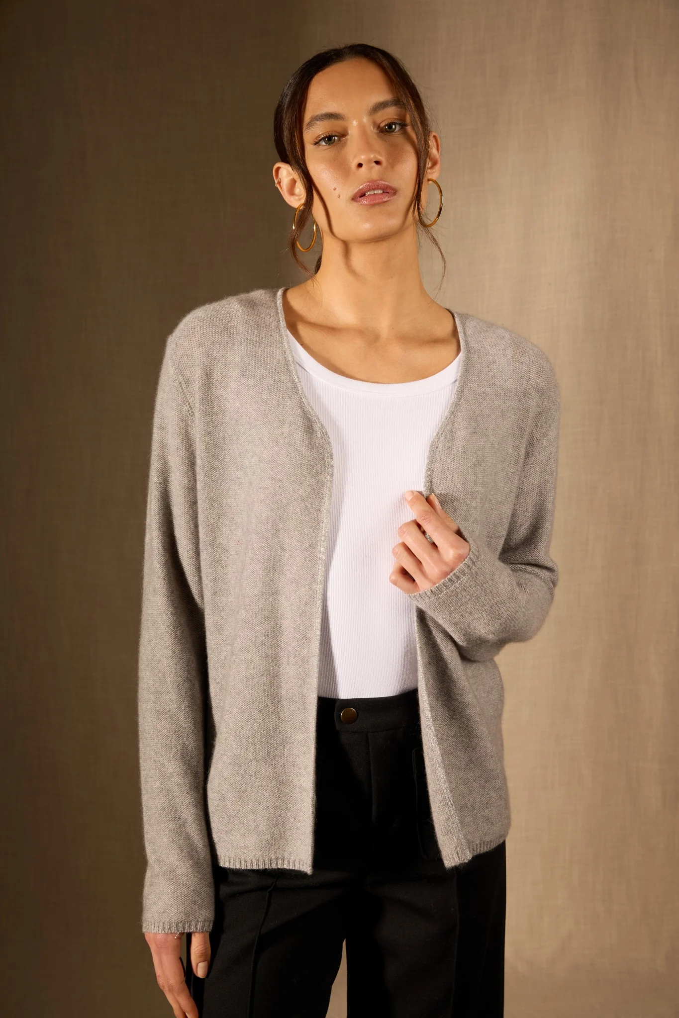 LUPA veste ouverte 4 fils nuage chiné 100% cachemire – Image 2