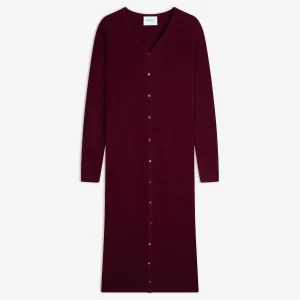 MARIA robe boutonnée col v bordeaux 100% cachemire