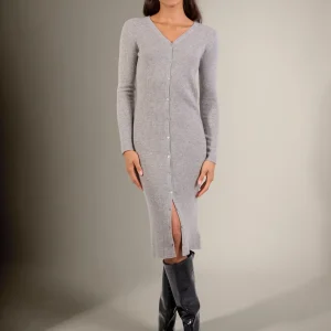 MARIA robe boutonnée col v nuage chiné 100% cachemire