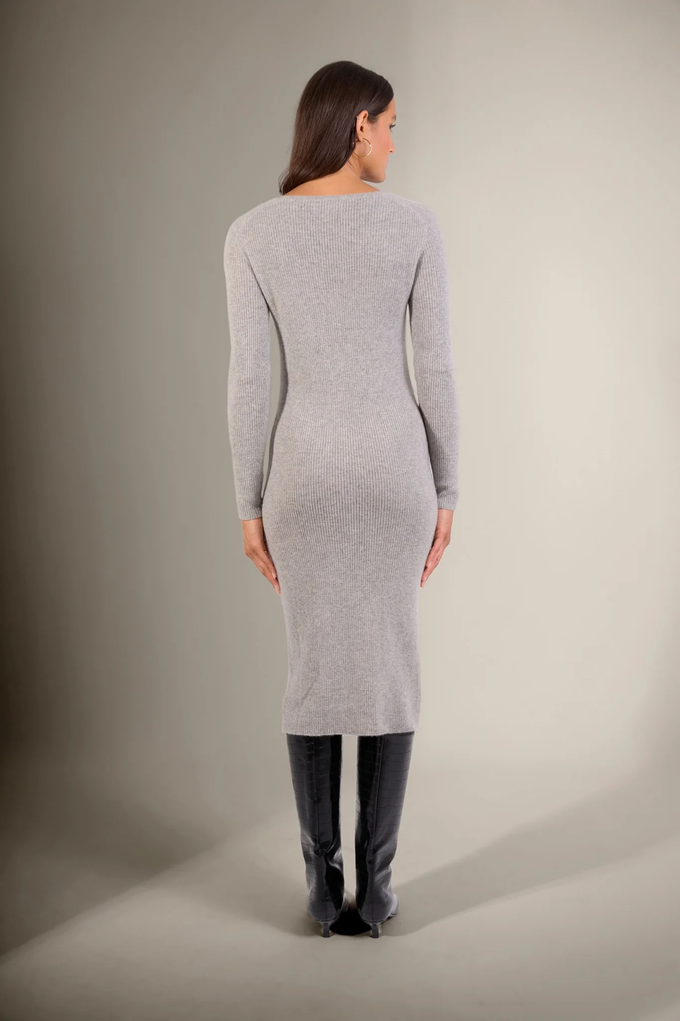 MARIA robe boutonnée col v nuage chiné 100% cachemire – Image 4