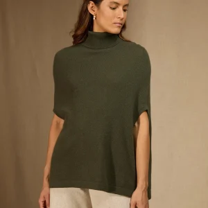 MELINA cape col roulé kaki 100% cachemire