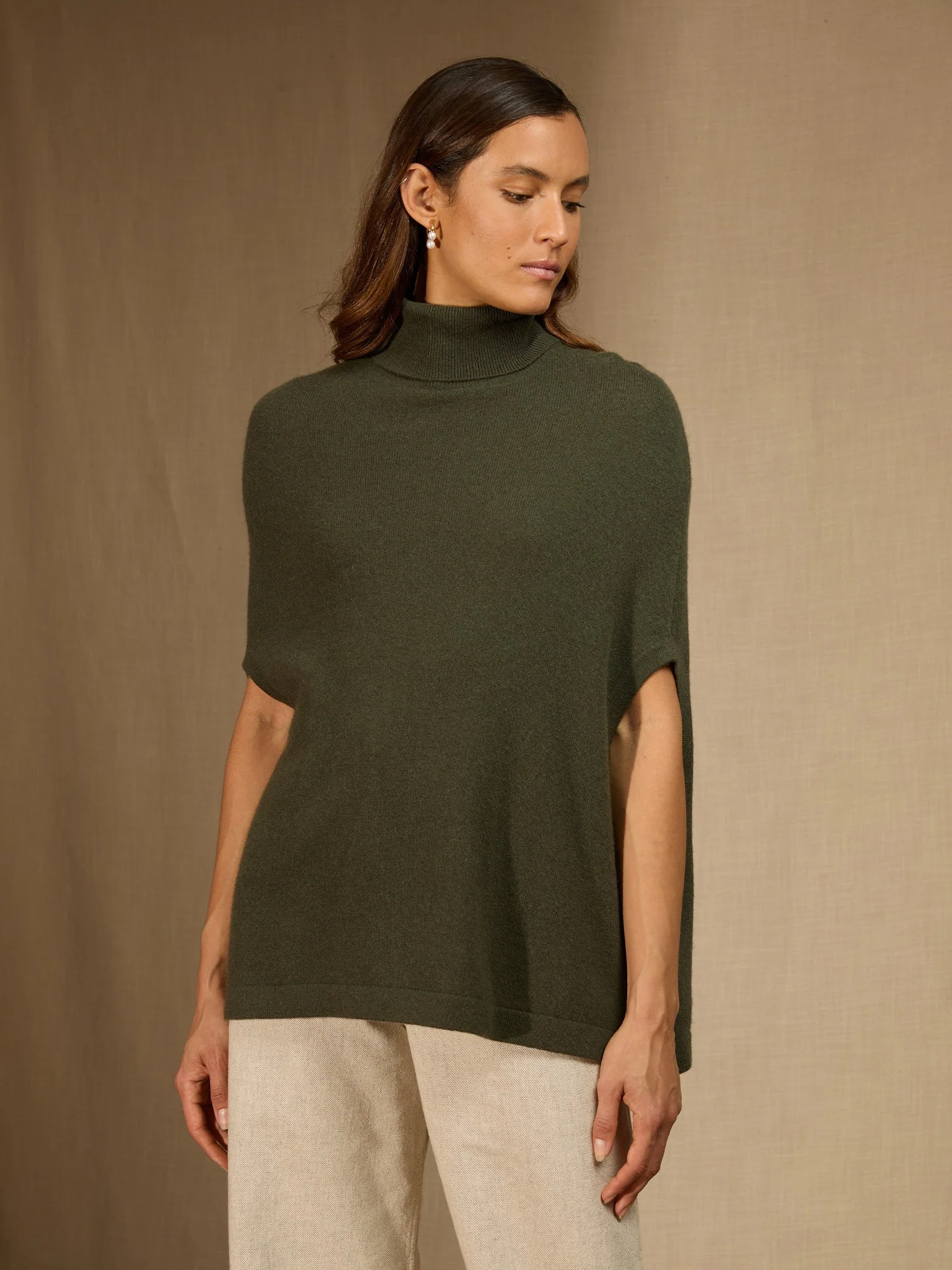 MELINA cape col roulé kaki 100% cachemire – Image 2