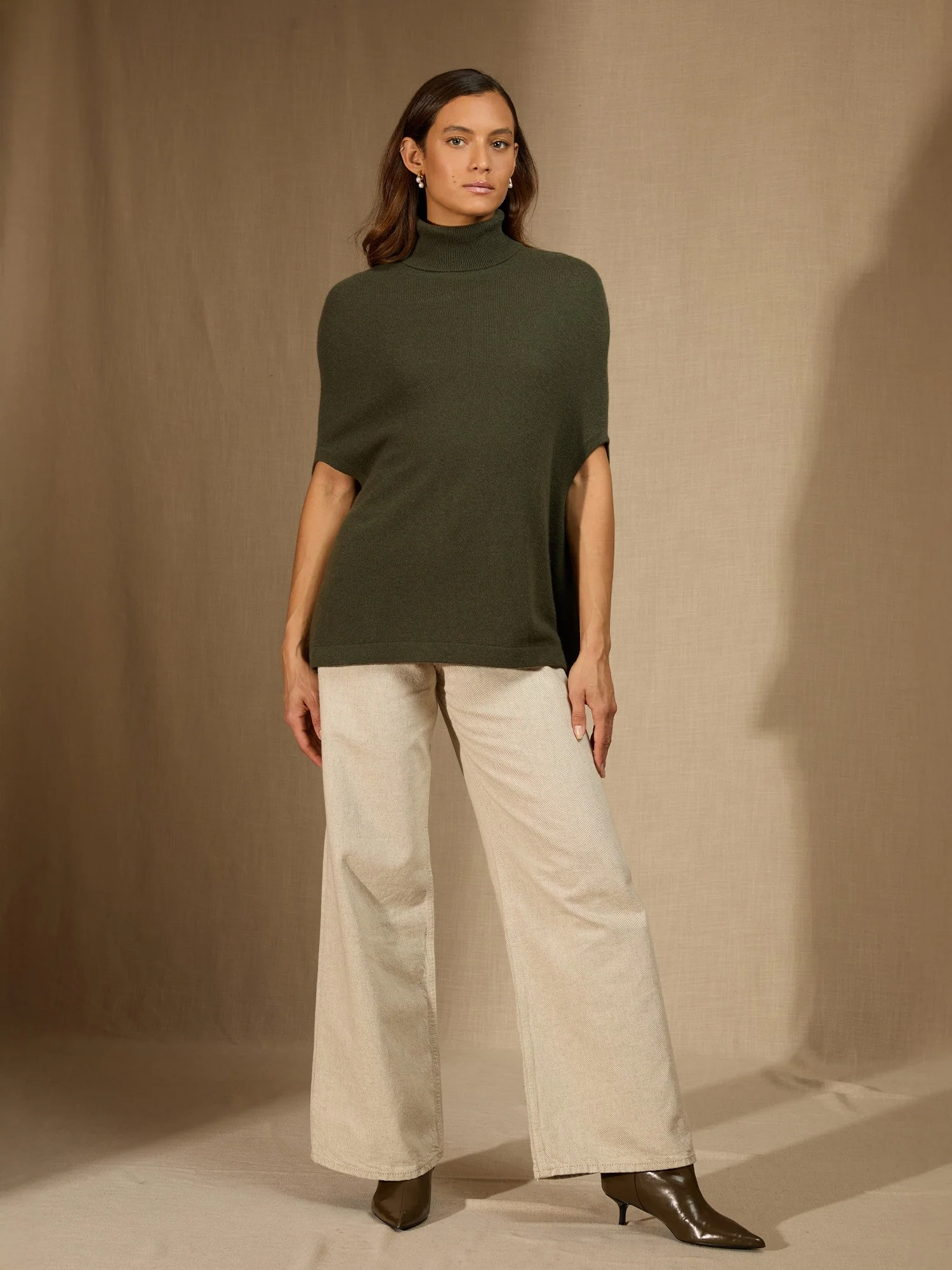 MELINA cape col roulé kaki 100% cachemire – Image 3